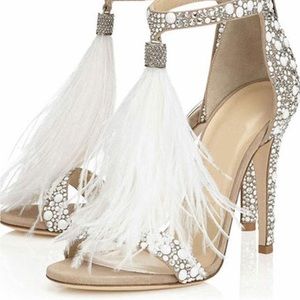 Hinyyrin Women’s Tassels rhinestone Heeled Rhinestone Sandals
